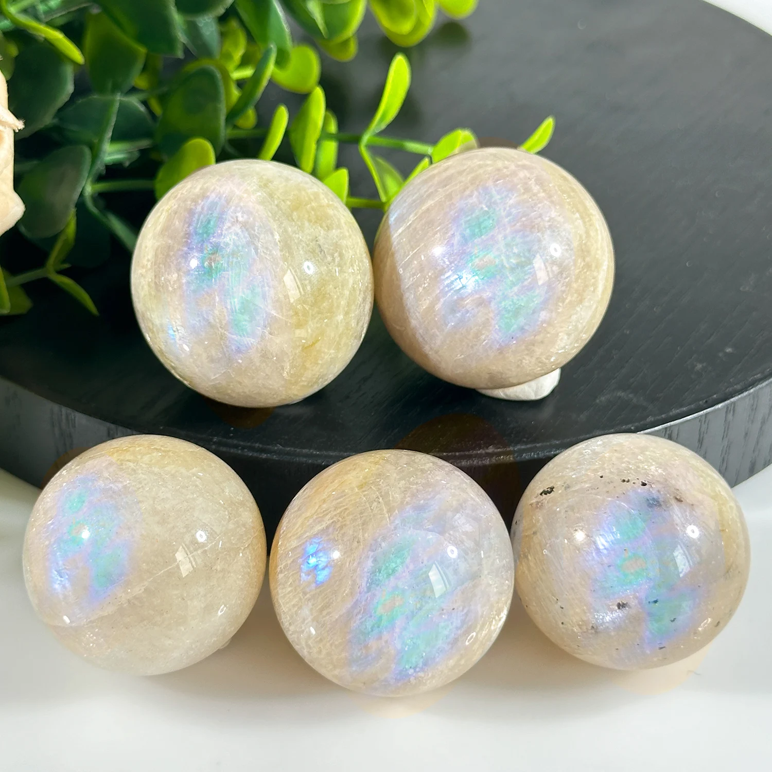 1PC Manual Polishing Rainbow Moonstone Ball, Blue Flash Crystal, Energy Crystal Ball, Quartz Ball, Home Office Decor, Ball Gift