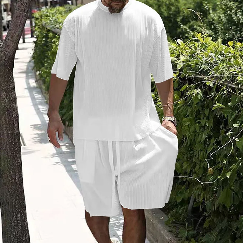 

Independent Station Cross-border summer men's clothing ice silk cool loose short-sleeved T-shirt shorts casual sports suit men