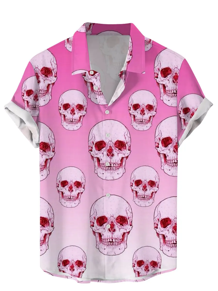 

aVintage Skull Floral Men's Shirts Funny Skull 3D Print Streetwear Short Sleeve Tee Hawaiian Shirt Print Lapel Shirts For Men