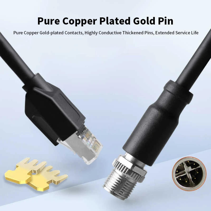RJ45 to M12 8Pin X-type Male Female Plug Wire Shielded M12 8Pin X-code Connector Profinet/EtherCat Industrial Network Cable IP67