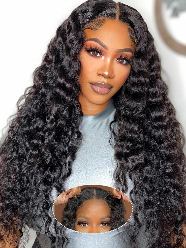 40 46 inch Glueless Deep Wave Wigs Human Hair 13x4 13x6 HD Lace Front Wig 360 Full Lace Wigs Wear and Go Curly Wig For Women