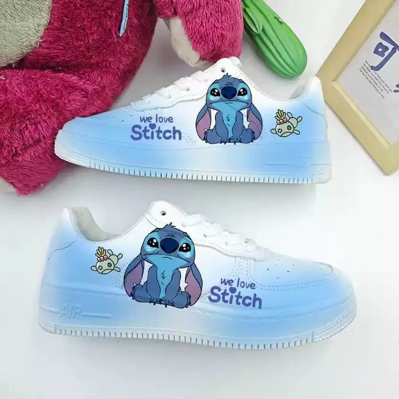 Disney autumn and winter cute Stitch cartoon modified high-top sneakers kawaii versatile casual couple white shoes wholesale