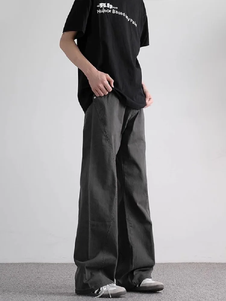 

American Style Cleanfit Patchwork Design Men's Retro Trendy High Street Micro Flare Slimming Casual Pants Workwear Trousers