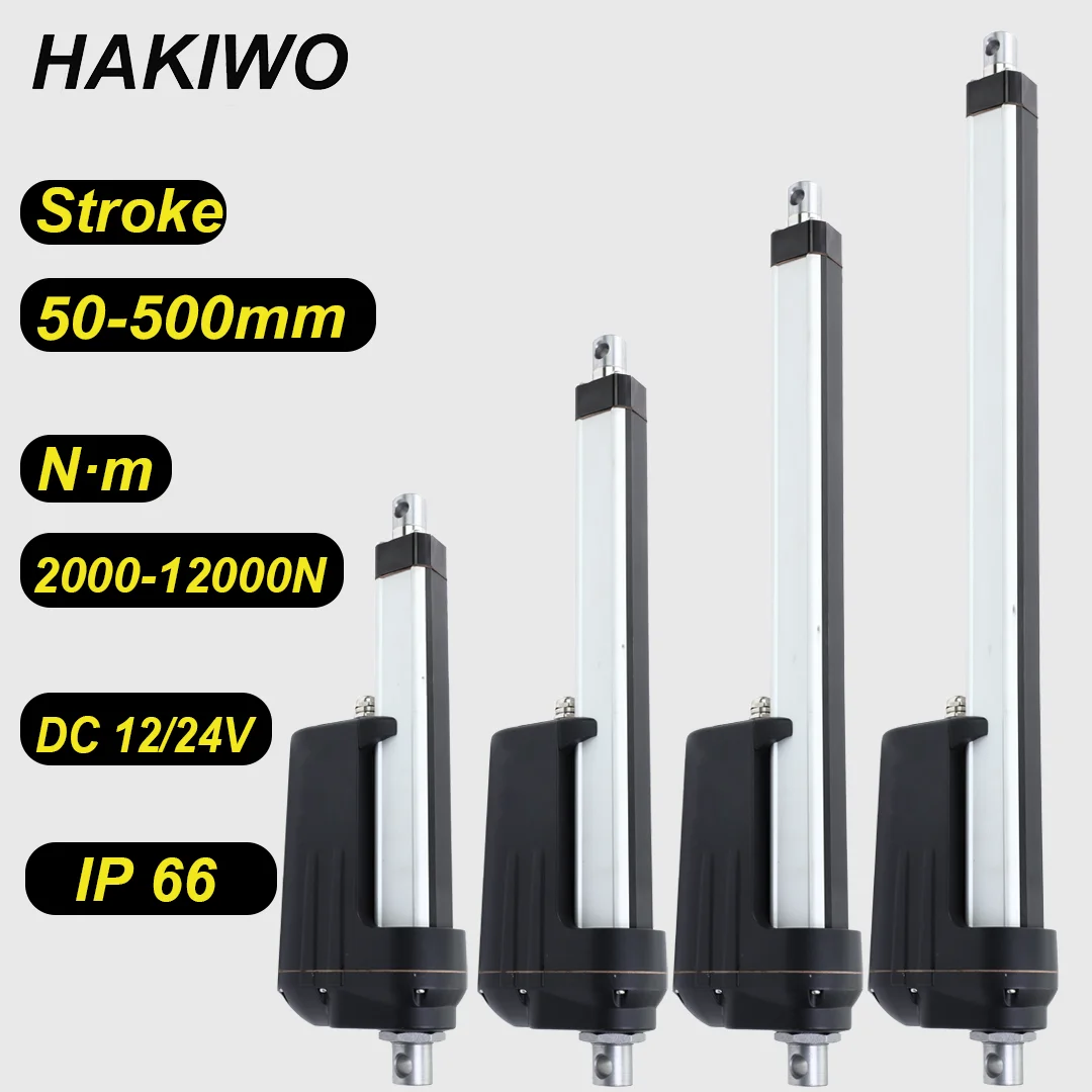 HAKIWO 12000N 12V 24V Linear Actuator IP66 50mm 100mm 200mm 300mm 400mm 500mm Stroke Solar Tracker Motorisation of Door 55mm/s