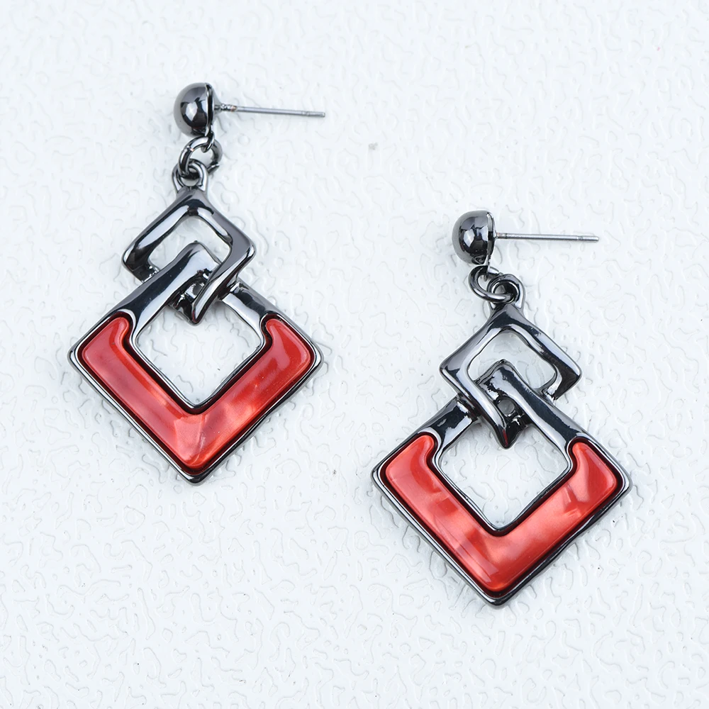 ICEYY Luxury Double Resin Square Lock  Bohemian Collar Necklace Earrings Women jewelry Set Wedding Jewellery Gift Daily Wear
