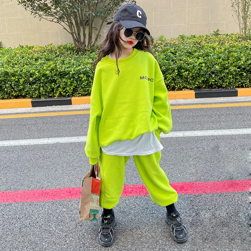 Girl Sweatshirt Clothing Set Spring Autumn Kids Tracksuit Casual Loose Teen Pullover Sports Suits Thicken Children Outfits 12