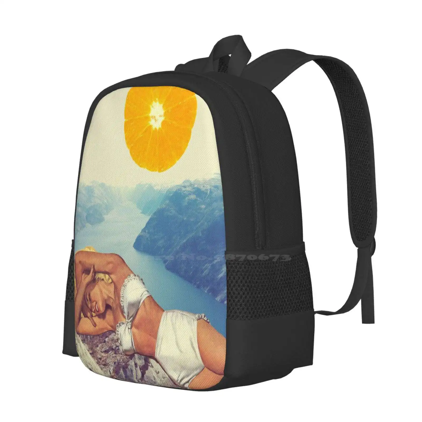 Vitamin Hot Sale Schoolbag Backpack Fashion Bags Vintage Retro Collage Art Summer Bikini Sexy Pinup Sensual Landscape Orange