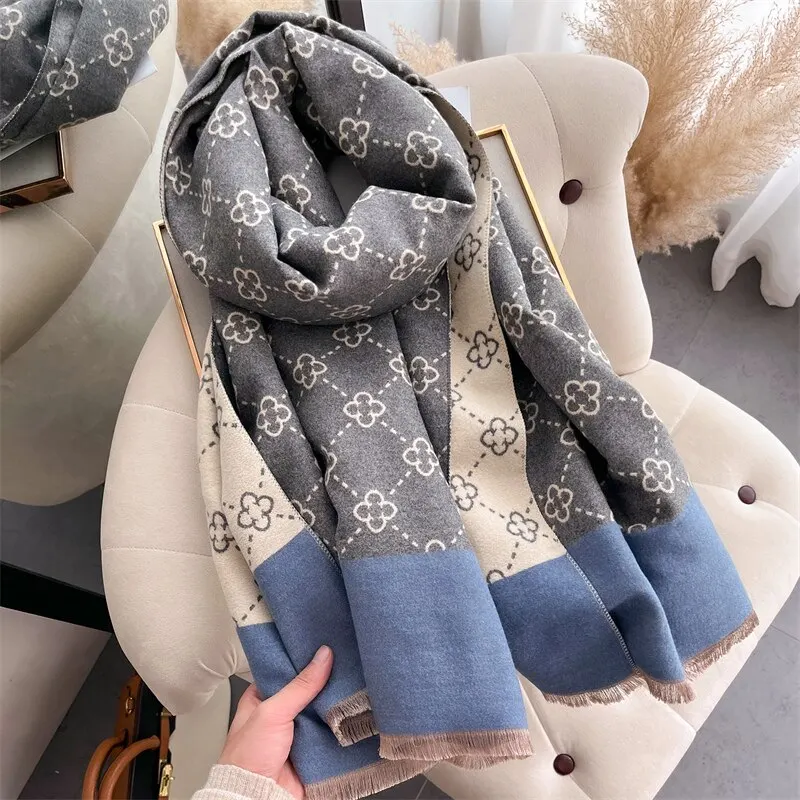 Thick Winter Poncho Women Scarf Luxury Floral Warm Shawl and Wrap Cashmere Like Pashmina Blacnket Design Stoles Bufanda Echarpe