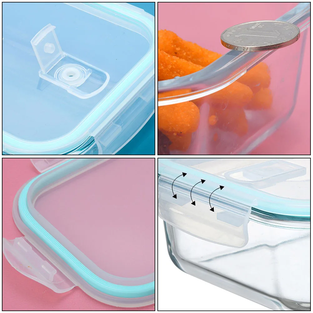 

Single-Layer Glass Square Bowl Lid Leak-Proof Heat-Resistant Microwave Meal Box Storage Box Portable Food Container