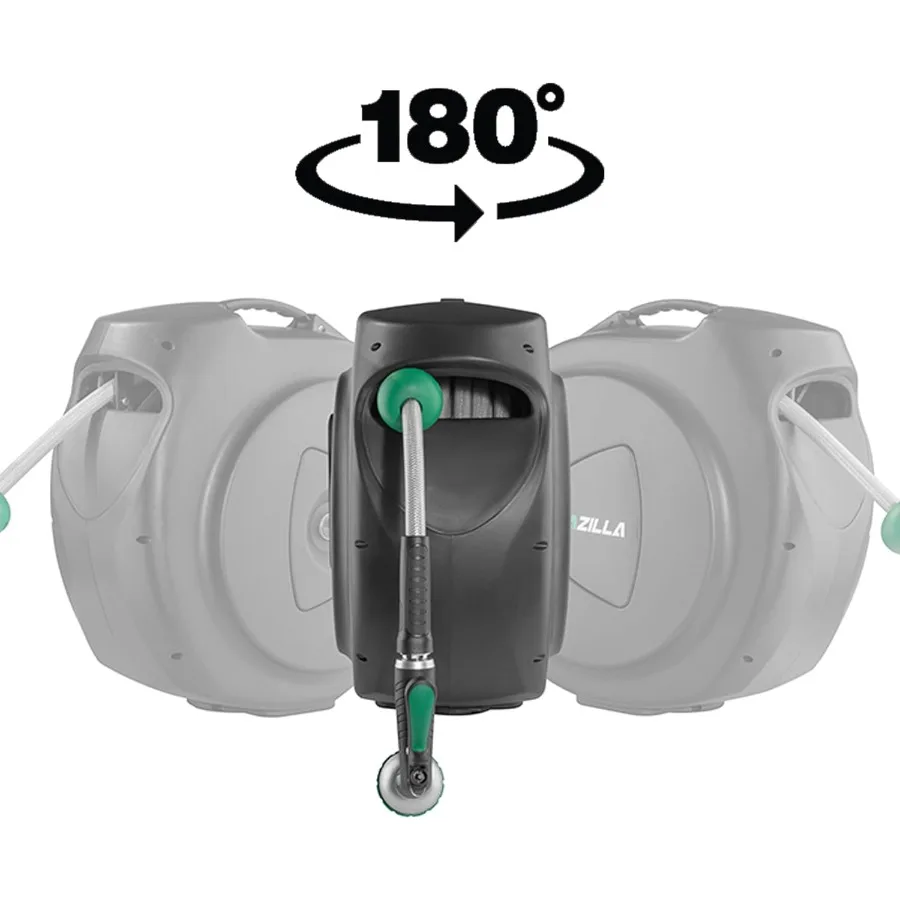 수축식 정원 호스 릴 120피트 x 1/2 내구성 있는 벽걸이형 물 호스 릴 180도 회전 브래킷 9가지 패턴 분사기 6피트 라인