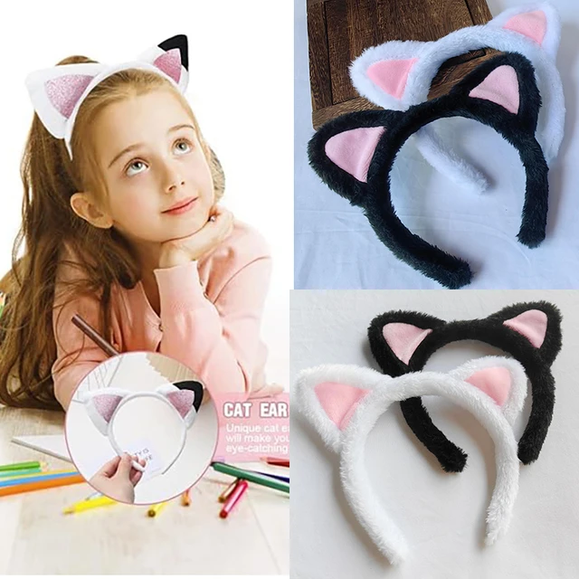 Śliczne dziewczyny z pałąkiem na głowę Anime czarny kot różowe ucho nakrycie głowy impreza z okazji Halloween akcesoria Kawaii dziecięce nakrycia głowy prezenty urodzinowe