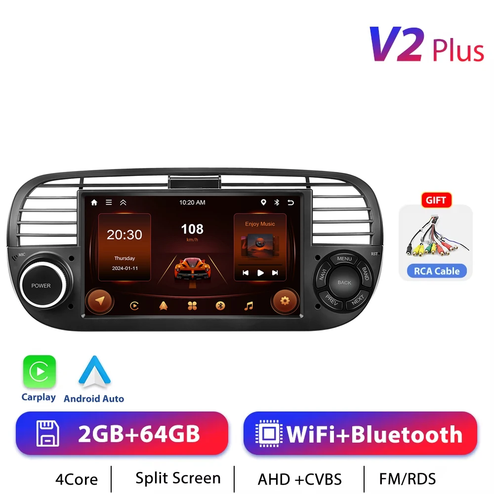 Podofo CarPlay Android Radio Voor Fiat 500 2007-2015 Auto Intelligent Systeem 2din GPS Stereo Ontvanger FM RDS autoradio Head Unit