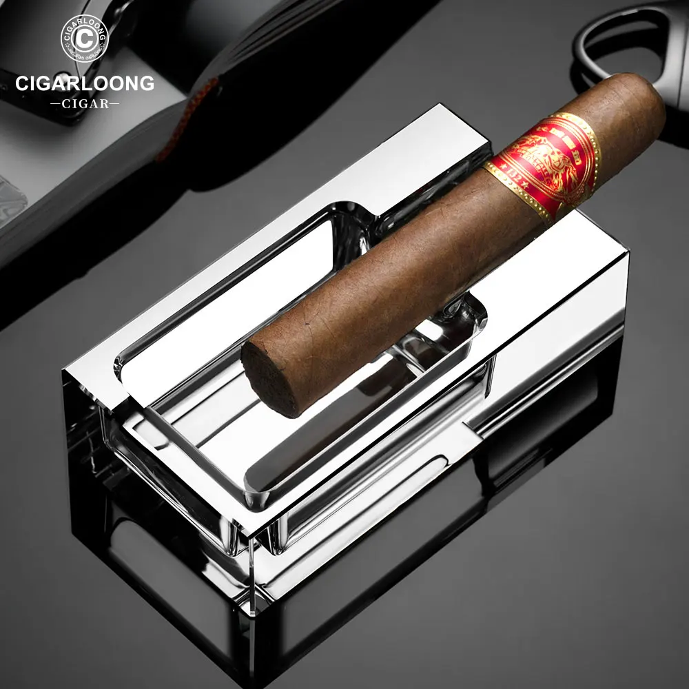 CIGARLOONG Cigar Ashtray Luxury Creative Plated Single Holder Glass Cigarette Decoration Smoking Accessories for Smoker's Gift