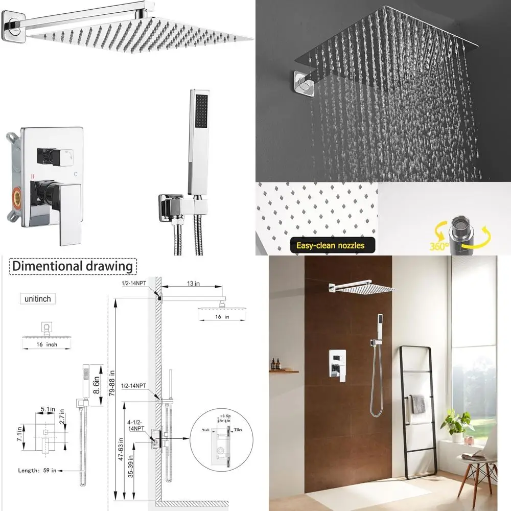 

16 Inch Wall-Mounted Luxury Shower System with Rainfall and Handheld Combo