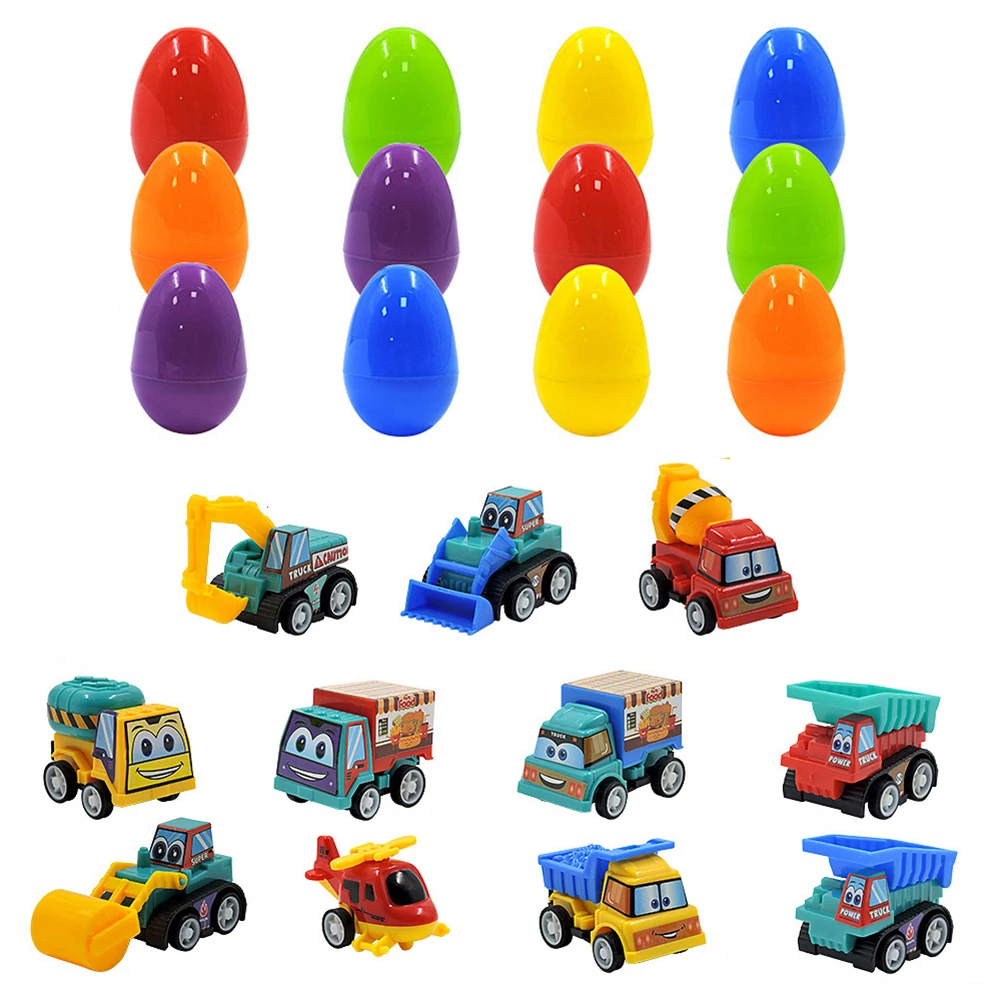 

12Pcs Prefilled Easter Eggs Easter Basket Stuffers with Engineering Vehicles Inside Filled Easter Egg Gift for Kids Toddlers