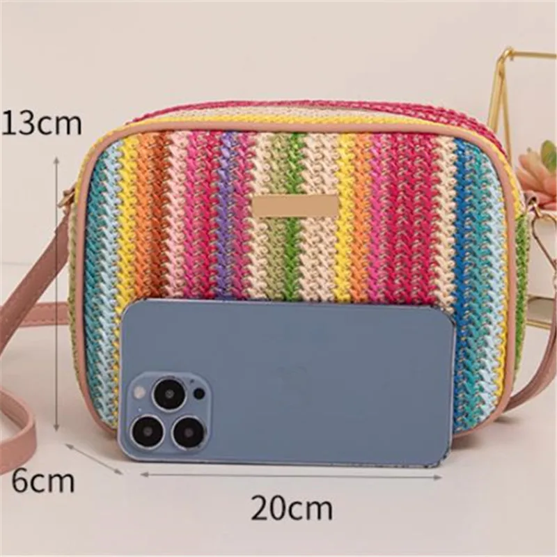 Trend ige Damen taschen, modisches und künstlerisches Weben, mehrfarbige Stroh gewebte Taschen, Umhängetaschen im ethnischen Stil, Damen taschen – Detail 2