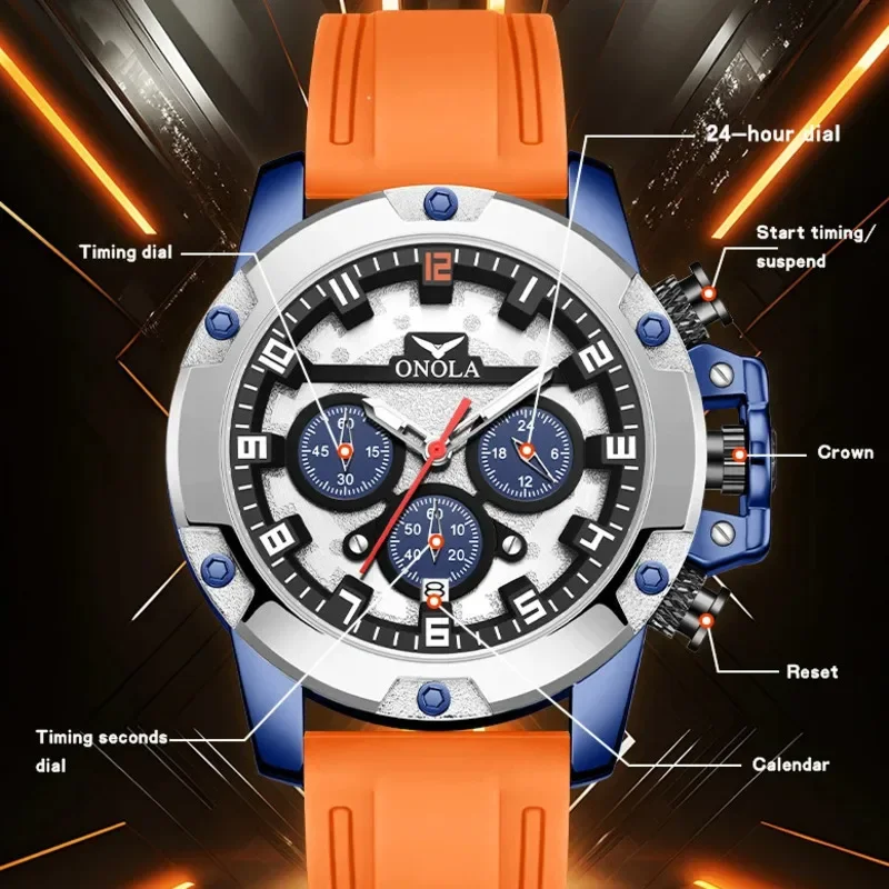 

ONOLA 6858 Fashion Rose Black Luminous Quartz Watches Sports Silicone Waterproof Watches for Men Reloj Hombre Relogios Masculino