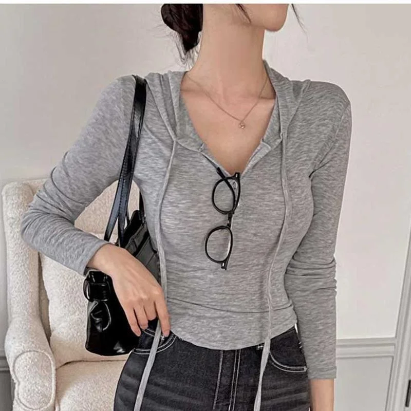 Camiseta ajustada ort Svel para mujer, sencilla, versátil, con cuello semisotón, diseño fino, Top largo de verano, estilo coreano...