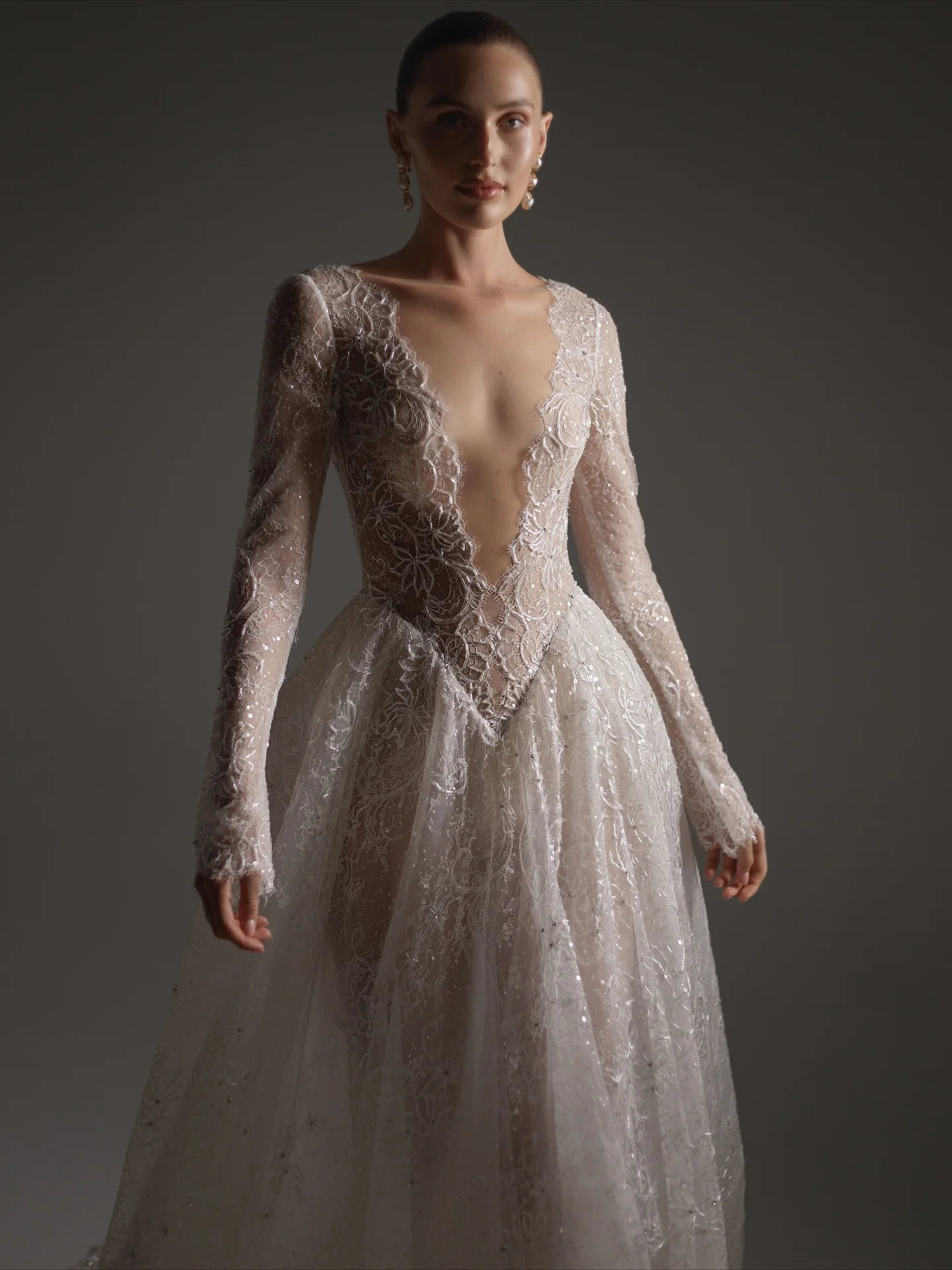 Spitze Brautkleid A-linie Kleider Langarm Vestidos De Novia Elegantes Lujo Vestido Corte Princesa Boda Boho Alta Costura