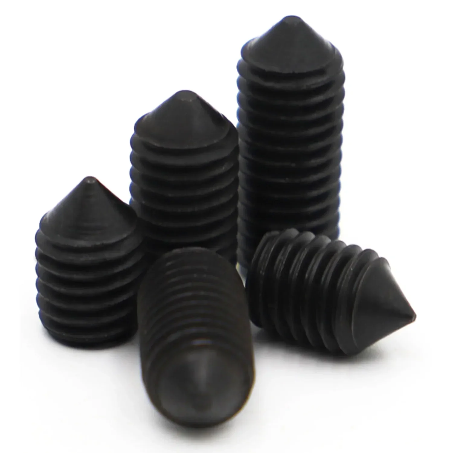 DIN914 Black Grade 12.9 Steel Hex Hexagon Socket Cone Point Grub Set Screw Tapered End Bolt M2.5 M3 M4 M5 M6 M8 M10