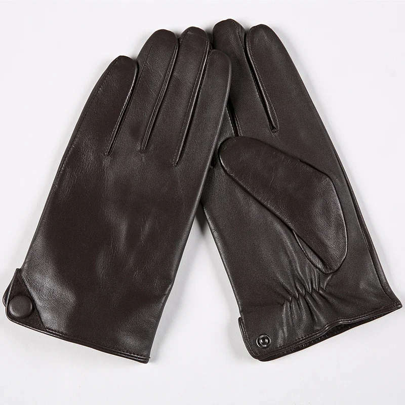 GOURS Winter Real Leather Gloves for Men Brown Genuine Goatskin Gloves Fleece Lined Warm Soft Fashion Buttons Driving New GSM007