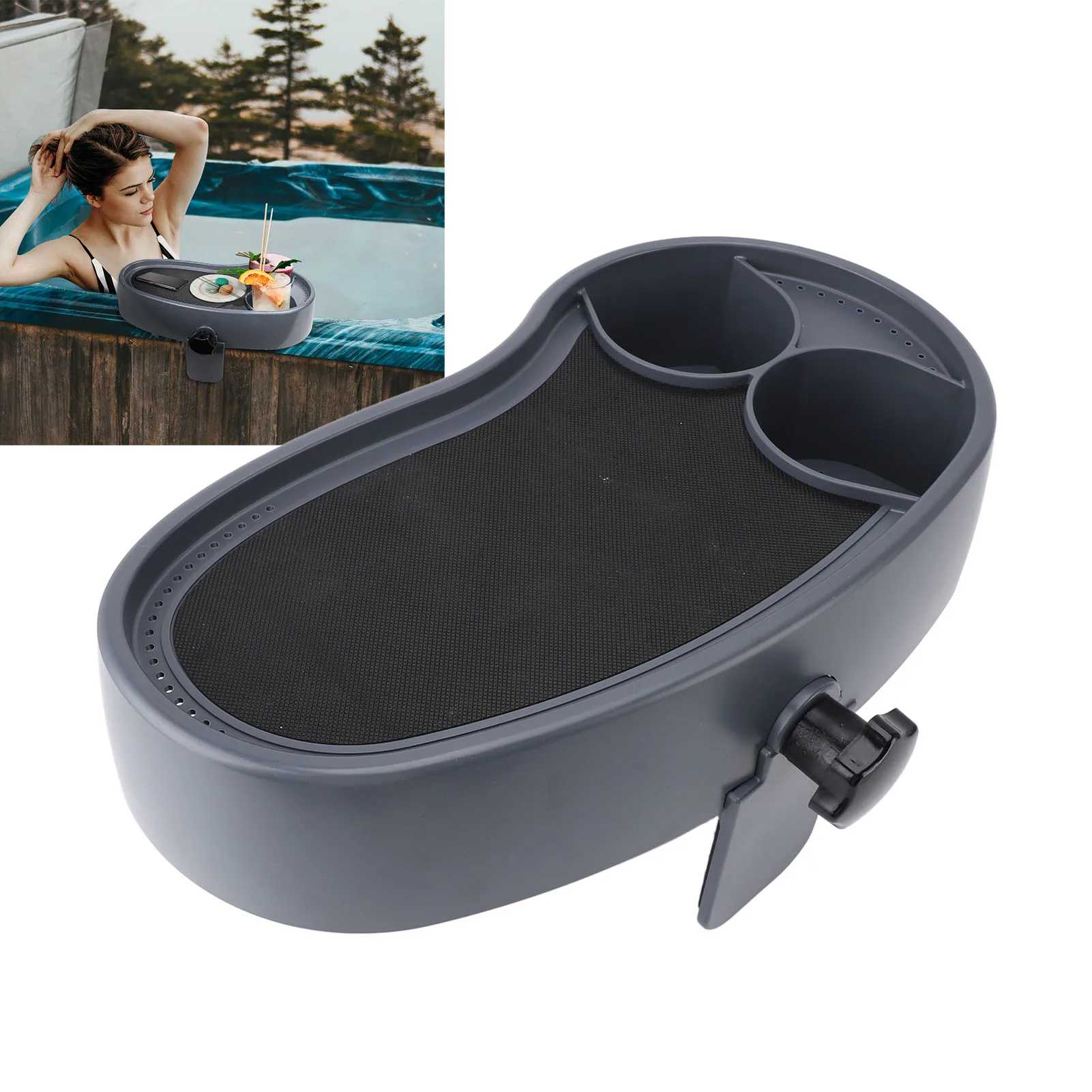 Hot Tub Tray Adjustable Plastic Anti Slip with Cup Holder Hot Tub Serving Tray for Beverage Books Food Anti Slip Hot Tub Tray