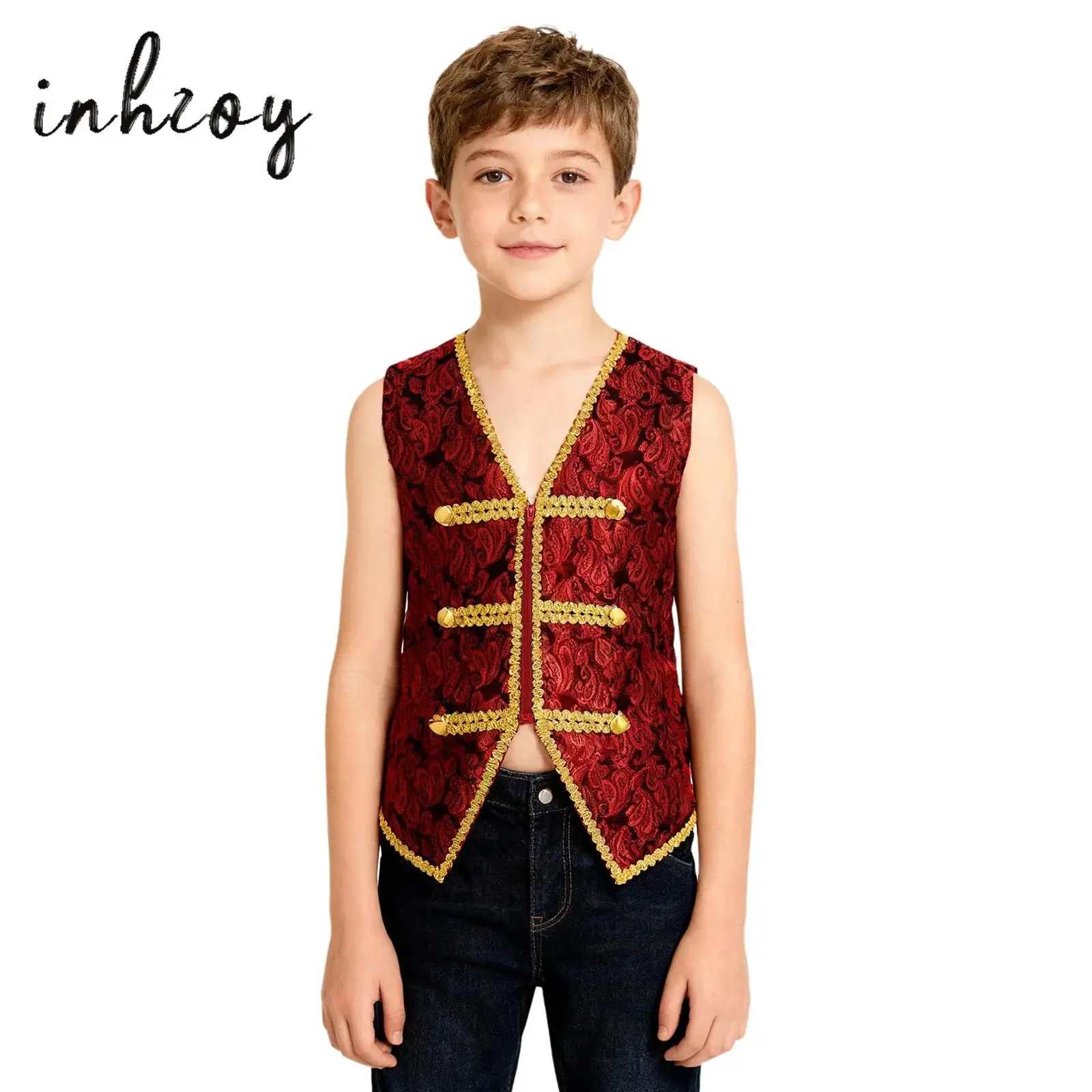 

Boys Girls Vintage Medieval Velvet Tailcoat Victorian Gentleman Tuxedo Vest Steampunk Jacket Halloween Cosplay Party Costume
