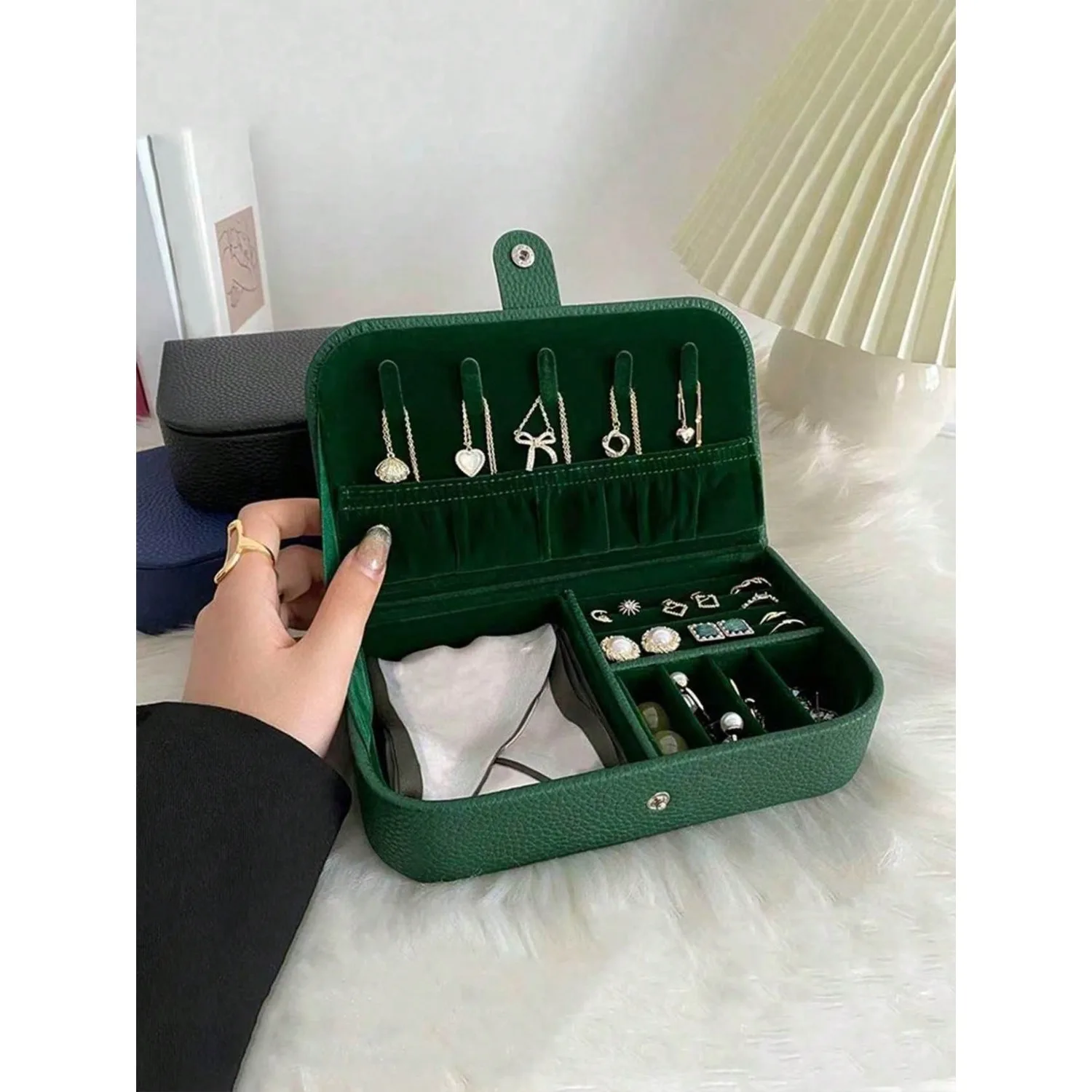 1pc Portable Leather Jewelry Box For Rings, Earrings, Necklaces And Bracelets Storage, Gift For Back To School, Room Decor