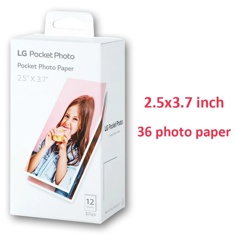 Papel fotográfico original PT3013, 36 hojas, 2,5x3,7 pulgadas, 36 fotos/caja para impresora fotográfica a presión LG PC389P, PC389S, PC389