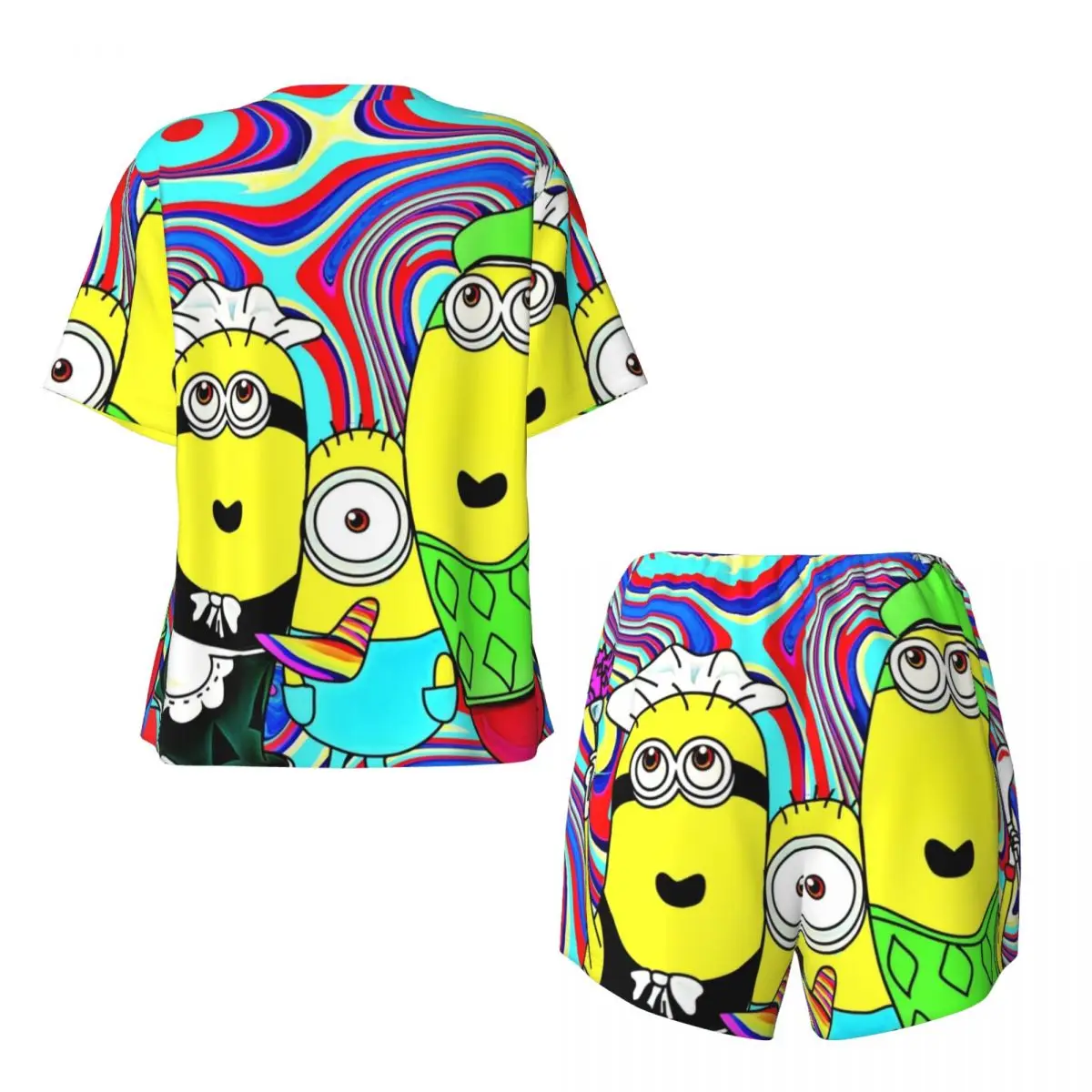 Benutzer definierte Cartoon Animation Minions Anime Pyjamas Set für Frauen 2 Stück Kurzarm Nachtwäsche Lounge wear Pj Shorts Sets