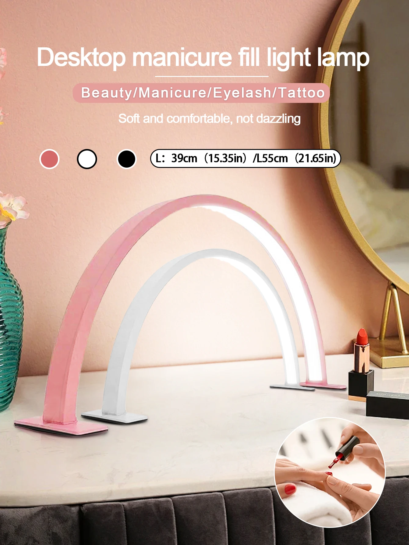 مصباح مكتبي لصالونات التجميل باللون الأبيض والوردي على شكل حرف U، سطوع USB عالي مع حامل حماية العين LED، مصباح إضاءة لملء الصالونات