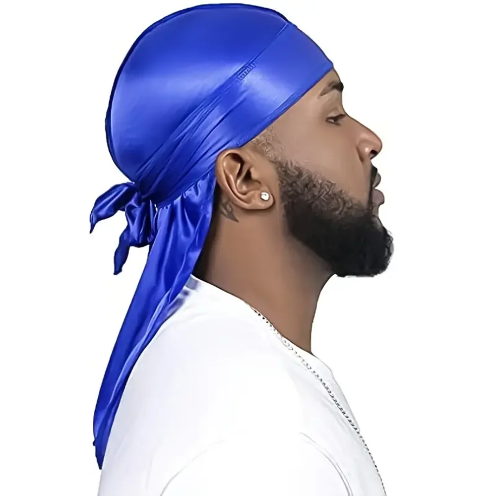 Men\'s Silk Durag Shower cap Bandana Silky Du Rag Doo Rag Long Tail Waves Cap