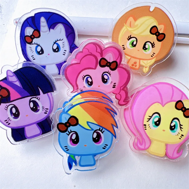 

6Pcs My Magical Little Ponys PP Clip Acrylic Double Sided Clip Cartoon Anime Peripheral Color Ledger File Clips Decoration 4cm