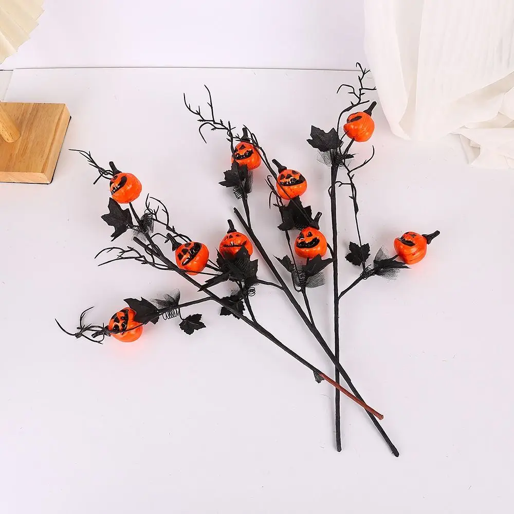 

Spooky Black Halloween Pumpkin Branch Maple Leaf Realistic Artificial Pumpkin Branch Plastic Pumpkin Stems Office Decoration