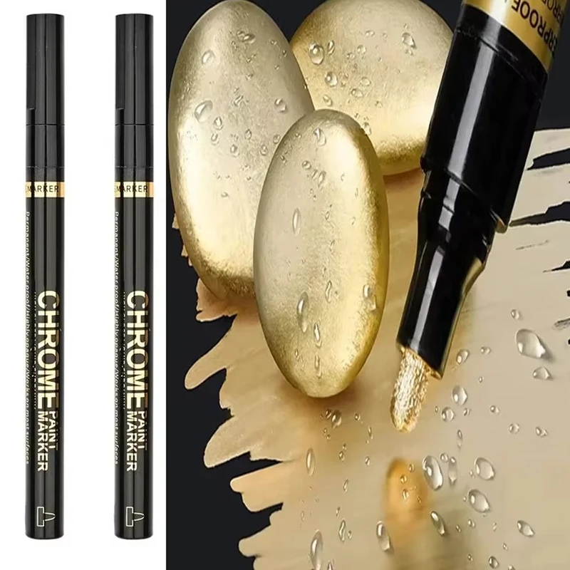 5/1 stücke Chrom Stift Marker Spiegel Wasserdichte Farbe Reparatur Für Rock Keramik Glas Metallic Gold/Silber 2mm Spitze