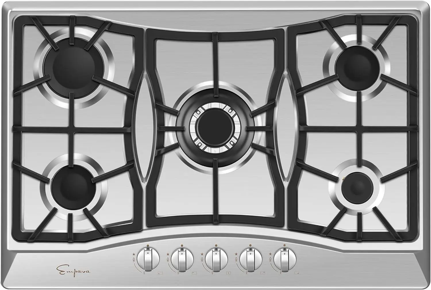 30 in. Gas Stove Cooktop with 5 3rd Gen Italy Sabaf Sealed Burners in Stainless Steel, 30 Inch