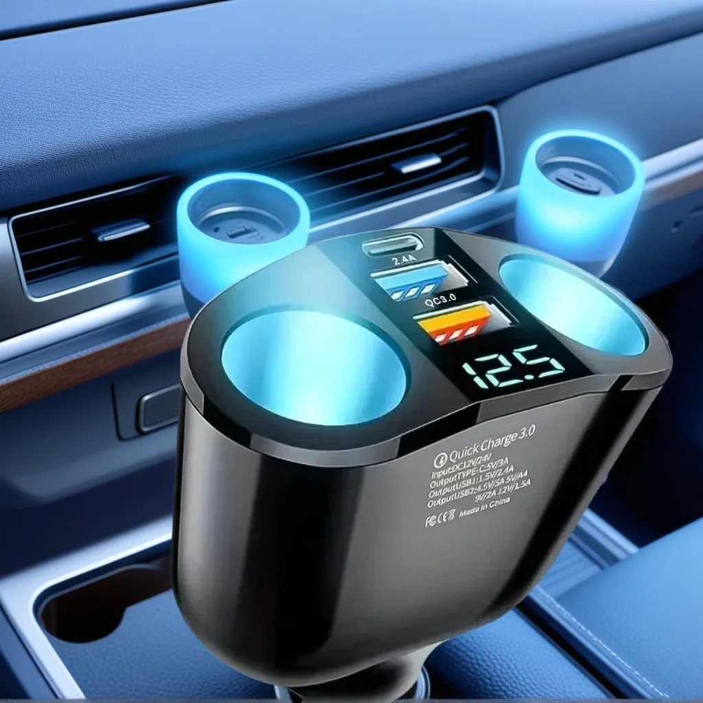 Chargeur de voiture 120W - Charge rapide double USB 360 °   Rotation