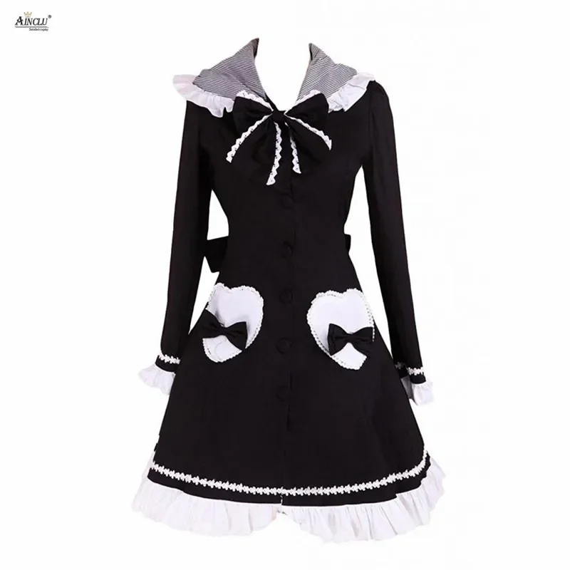 

England lolita Sweet Style Ainclu Womens Black Long Sleeves Lolita Coat With Hood
