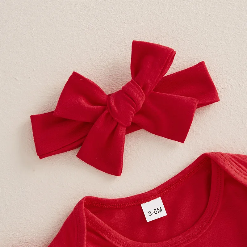 Baby Girls Christmas Day Clothes Set 0-18M Newborn Bodysuit 3PCS Suit Toddler Fashion Jumpsuit Mesh Skirt With Headband Outfit