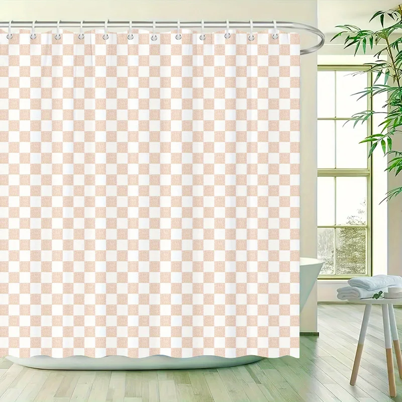 Classic Checkerboard Shower Curtain - Waterproof Polyester, Includes Hooks, Machine Washable, Perfect for Bathroom Decor, 182.88