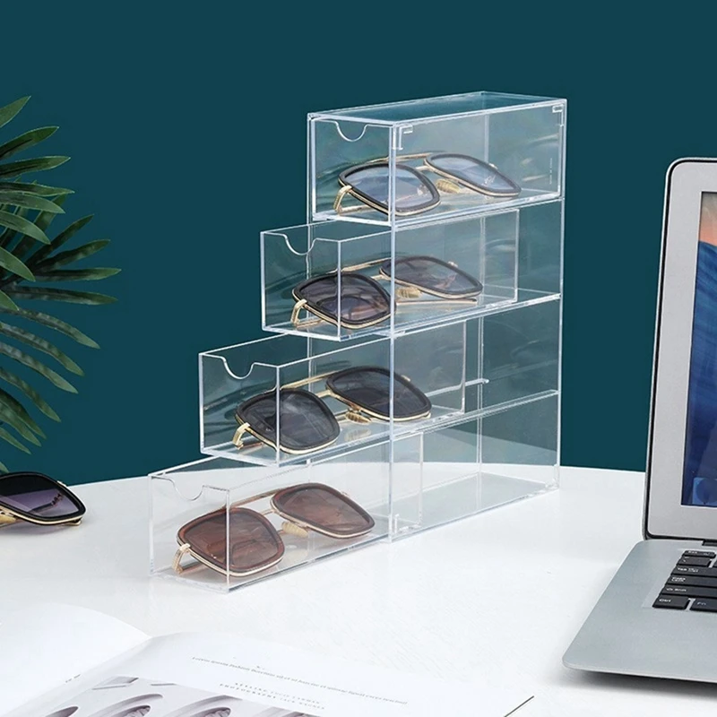 

Glasses Storage Box Acrylic Eyeglass Case Clear Eyeglass Holder 4 Layers Large Glasses Organizer Box Durable Easy Install