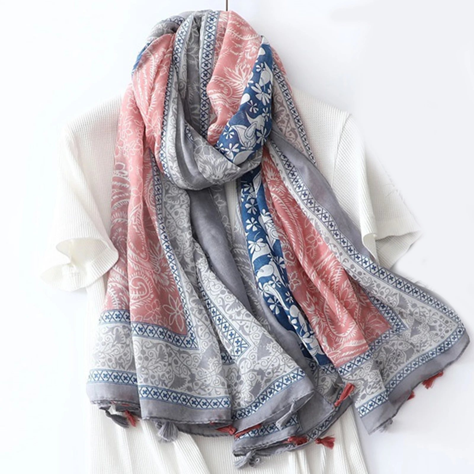 180 * 85cm Bandanna Muslim headscarf outdoor cotton and linen scarf the four seasons warm tassel shawl popular print beach towel