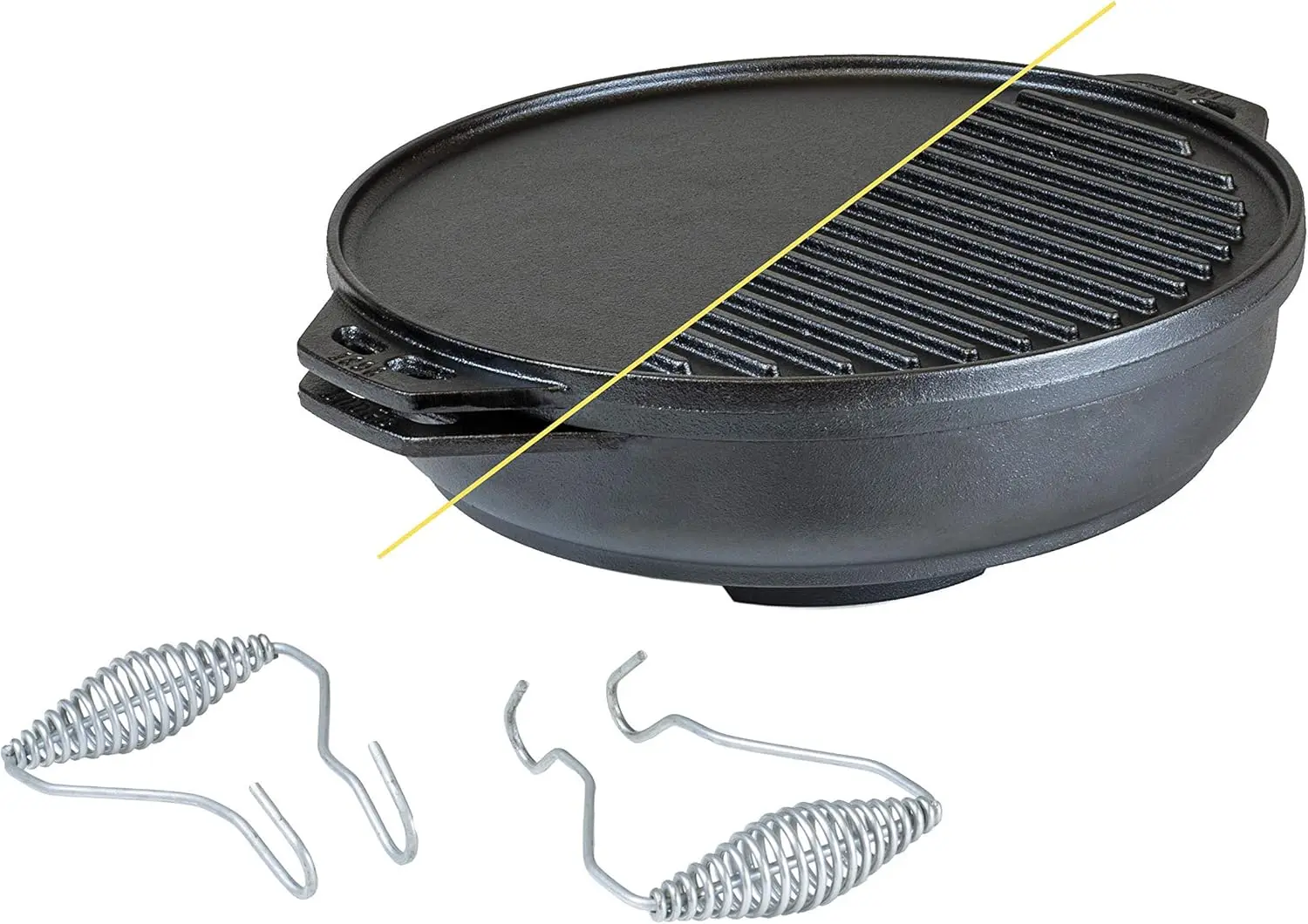 Cast Iron Cook-It-All Kit. Five-Piece Cast Iron Set includes a Reversible Grill/Griddle 14 Inch, 6.8 Quart Bottom/Wok, Two Heavy