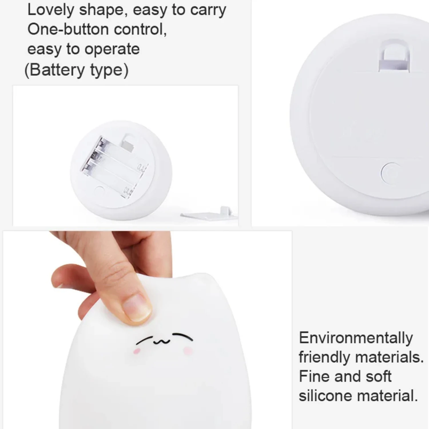 Adorable Wireless Sensor Silicone Cat Night Light - Charming LED Lamp for Child's Bedroom or Desktop Decoration - Battery Operat