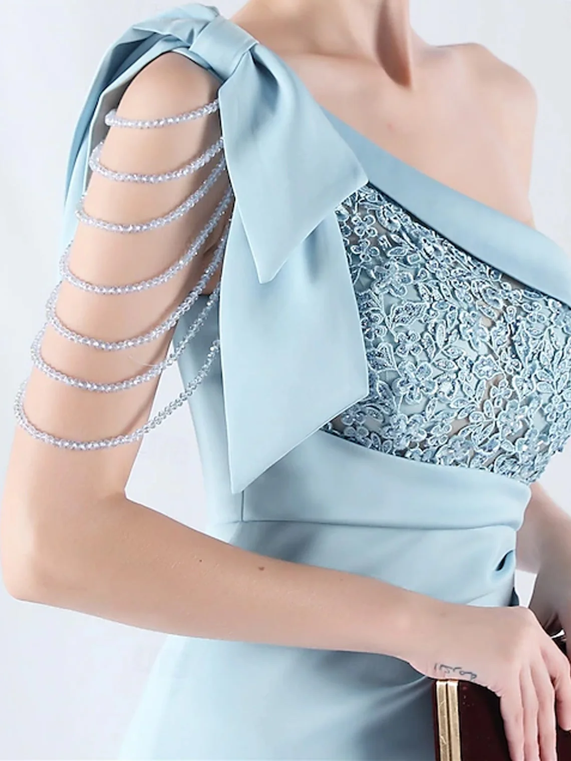 エレガントなマーメイドトランペットレースプロムドレスワンショルダーフロアレングスノースリーブボウノットフォーマルイブニングドレス2025無料カスタマイズ