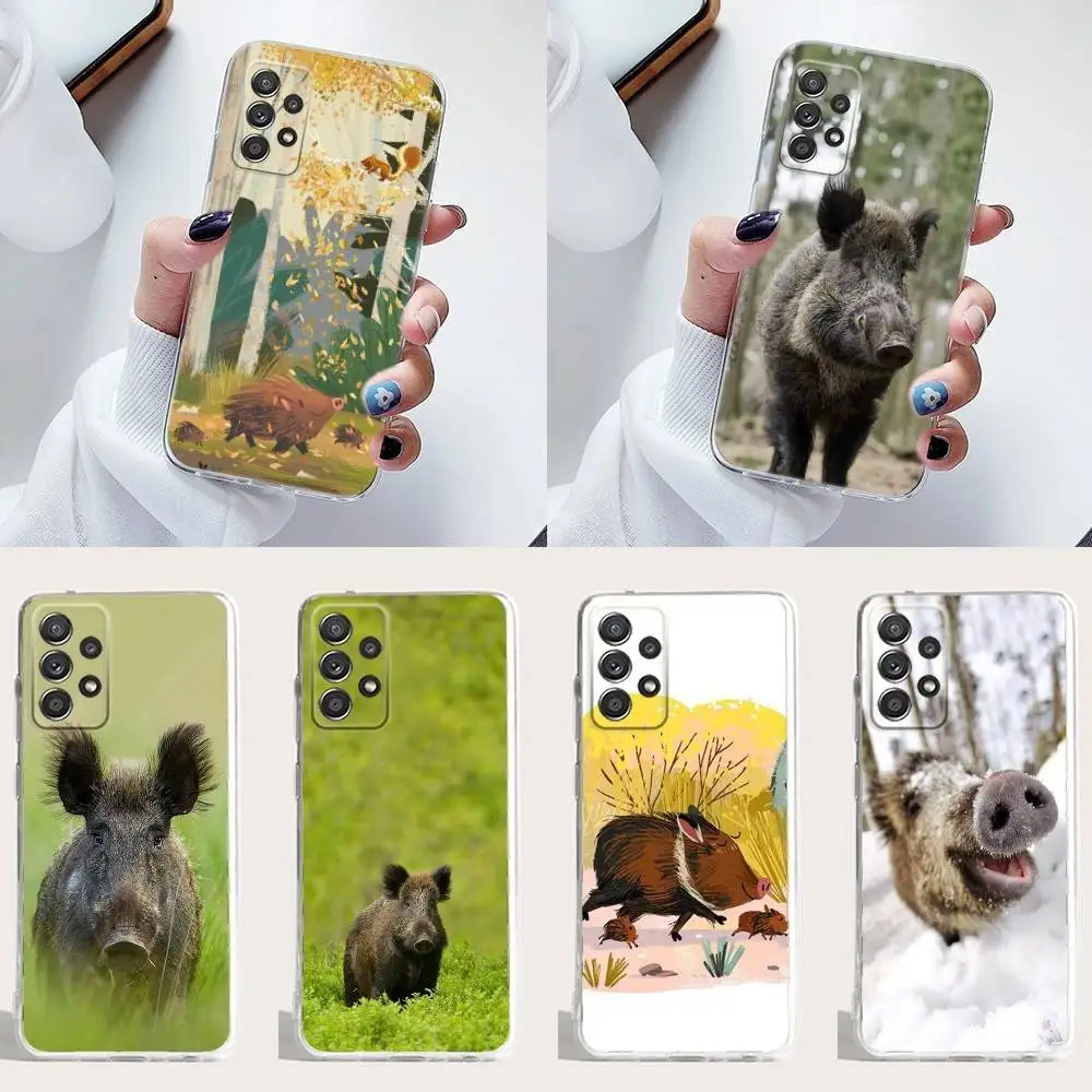 

Animal Wild Boar Phone Case Silicone For Samsung S30,23,21,22,20 FE lite,S10,9,PIus Note20ultra Soft Transparent