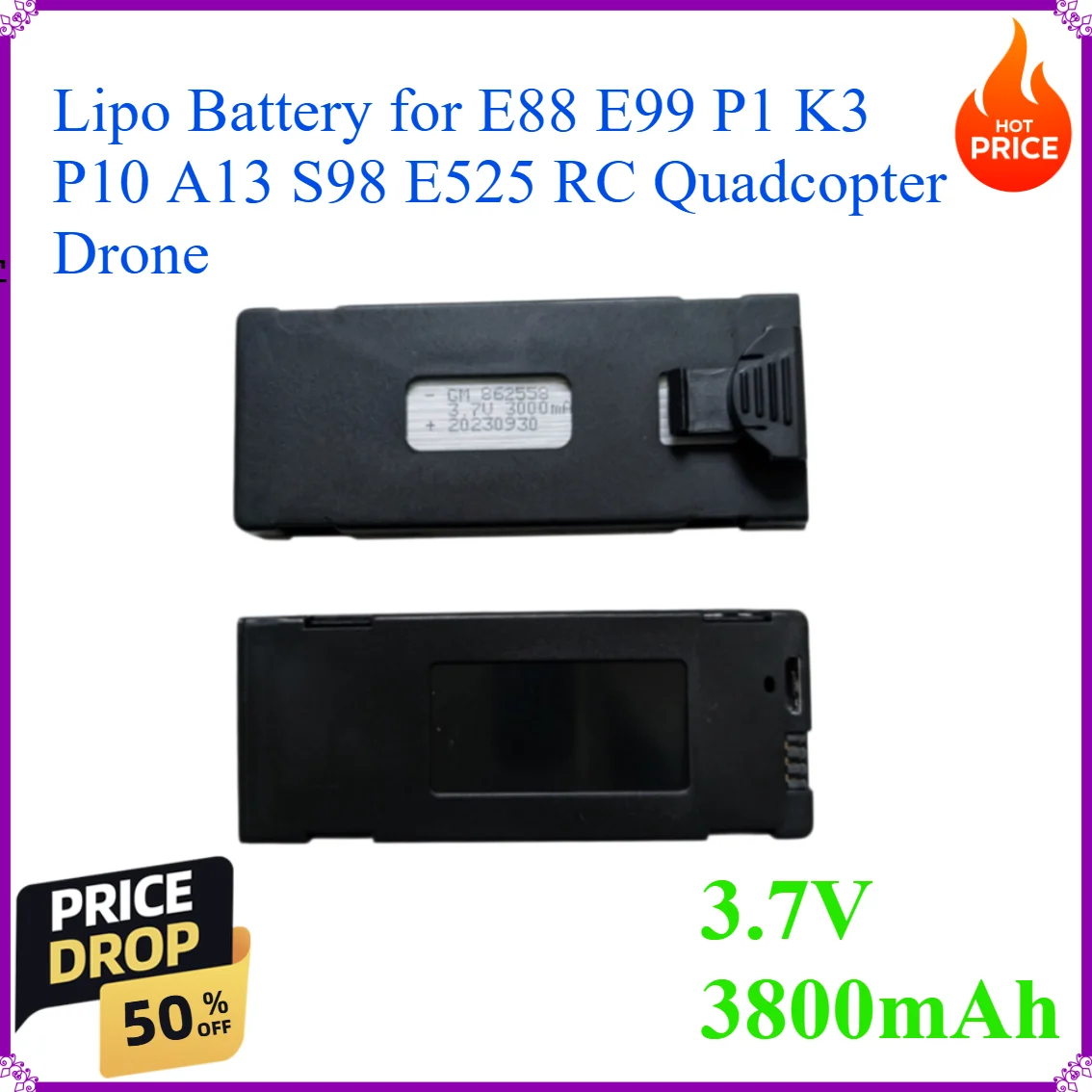 

3.7V 3800mAh 4500mAh Lipo Battery for E88 E99 P1 K3 P10 A13 S98 E525 RC Quadcopter Drone