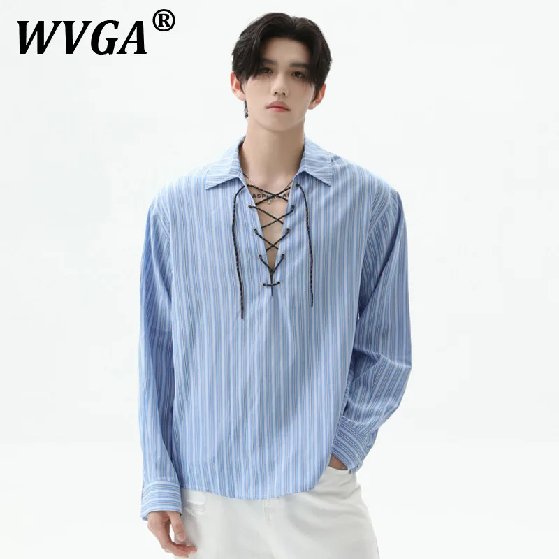 

WVGA весна осень новый мужской прилив High Street дизайн на шнурке полосатая модная рубашка с длинным рукавом нишевые шикарные повседневные топы Ins W10420