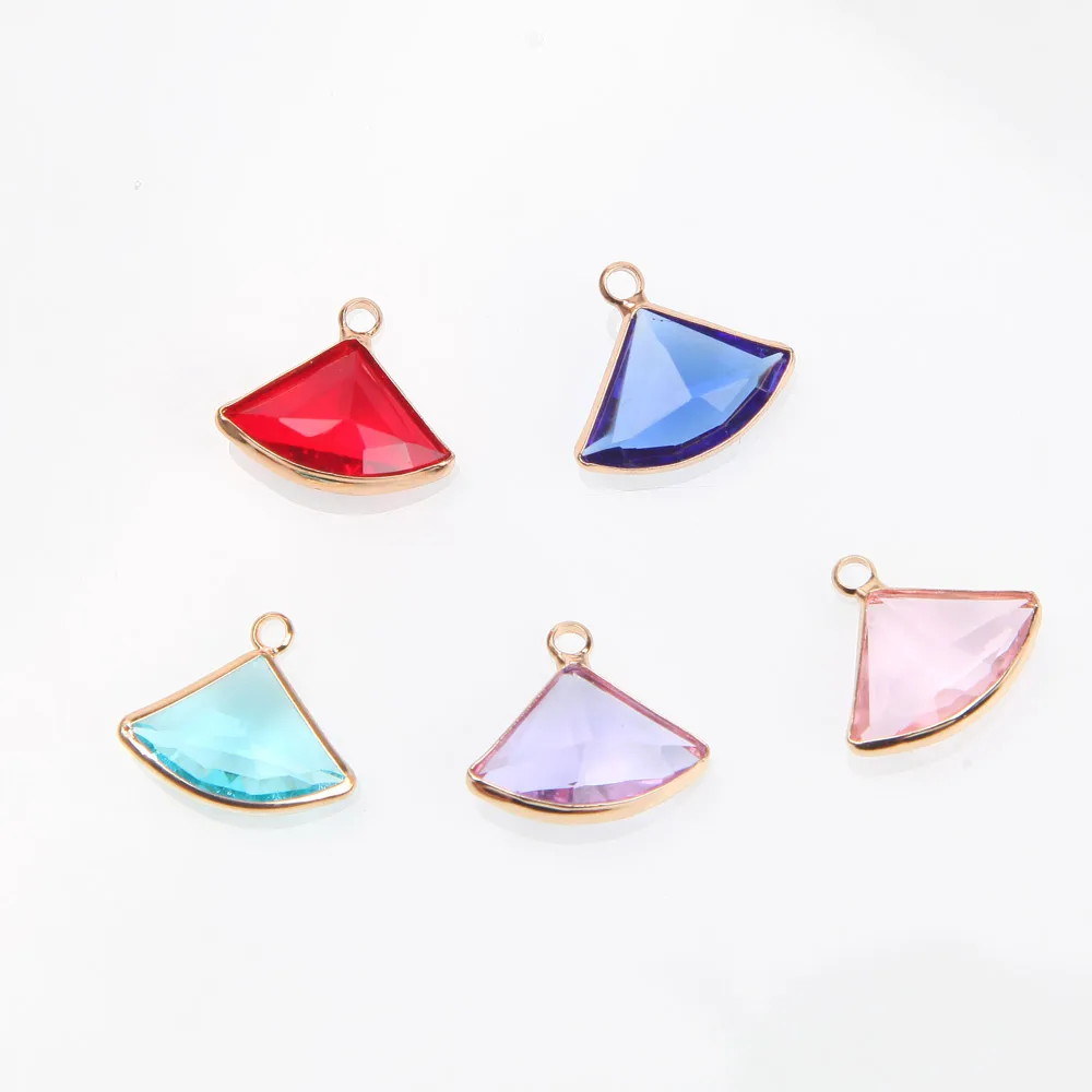 10PCS Faceted Sector Charms Fan-shaped Pendants for Jewelry Making Pendant DIY Drop Earrings Findings Brass Edging 17*19mm