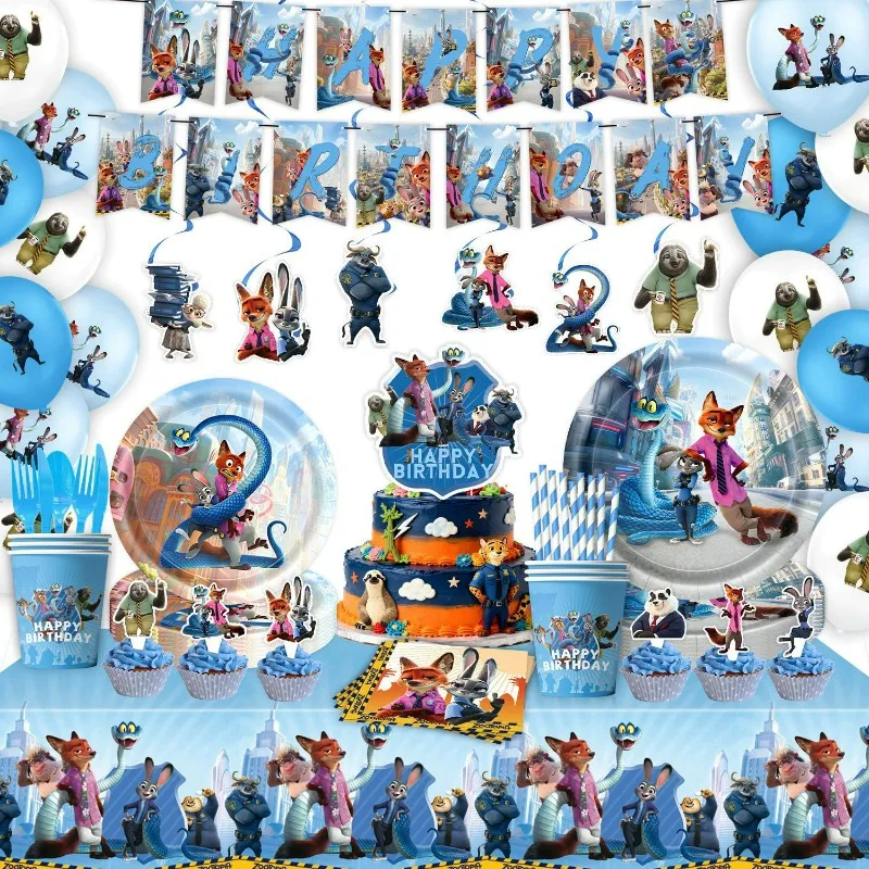 

Zootopia 2 Birthday Party Decoration Supplies Children Banner Paper Plate Paper Cup Paper Towel Tablecloth Inserts Supplies